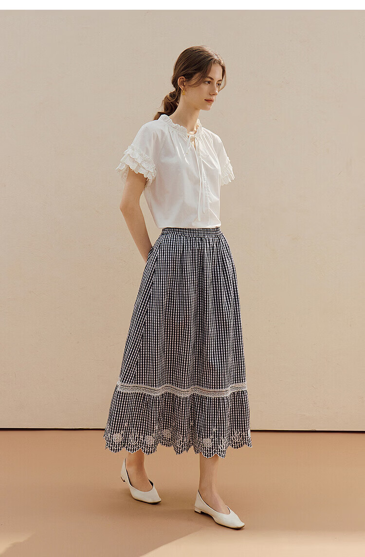 INMAN 100% Xinjiang Cotton Lace-up Ruffle Short Sleeve Shirt 2026 Summer New Loose Women's Top 13